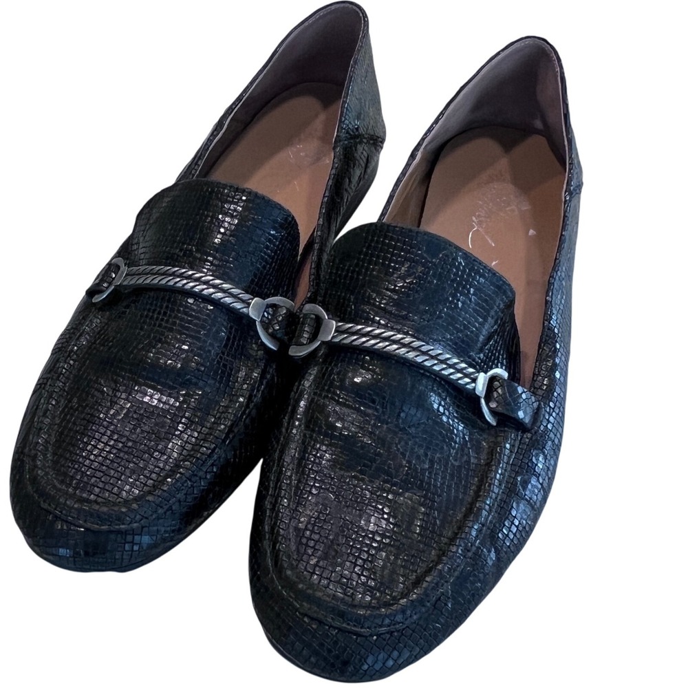 Patricia Nash Black Lizard Embossed Leather‎ Horsebit Loafers Women US 10